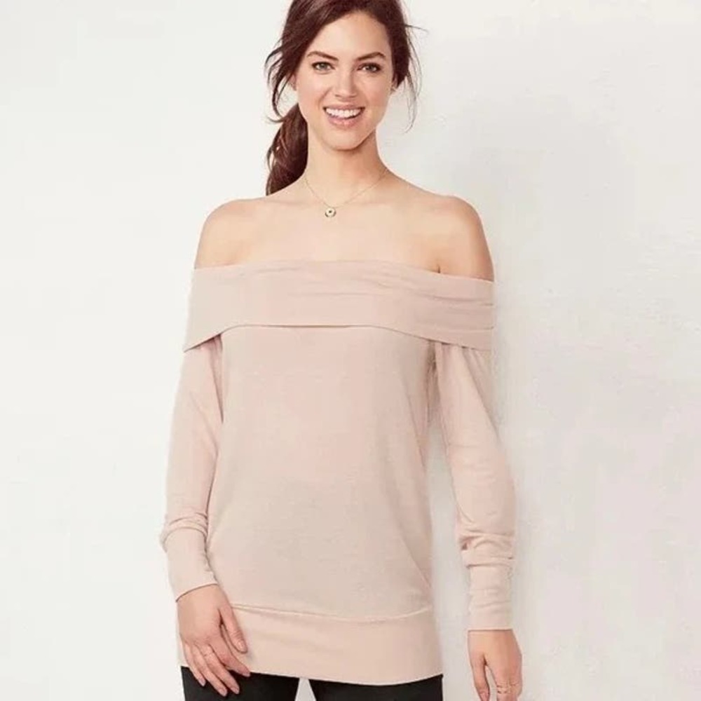 LC Lauren Conrad Off-Shoulder Pale Pink Lightweight Sweater Top​